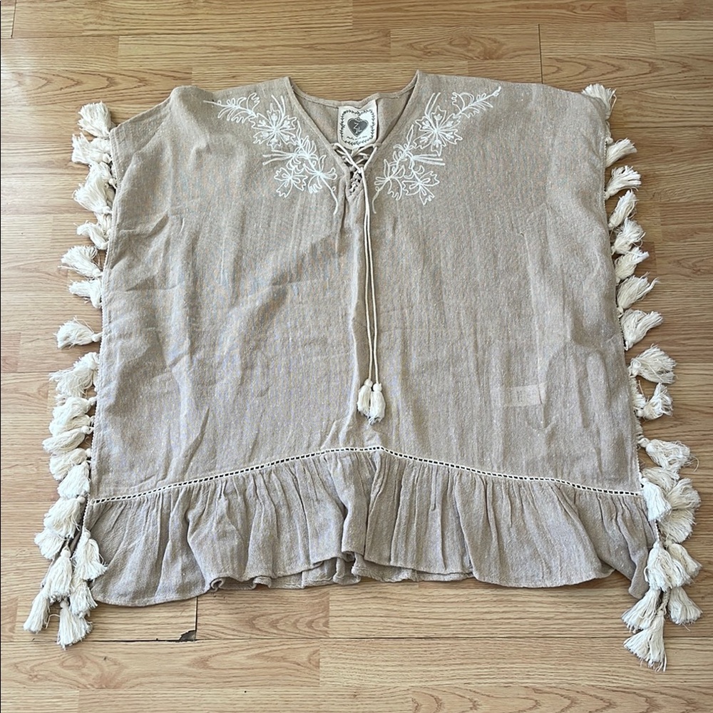 Beige Embroidered Tassel Tunic